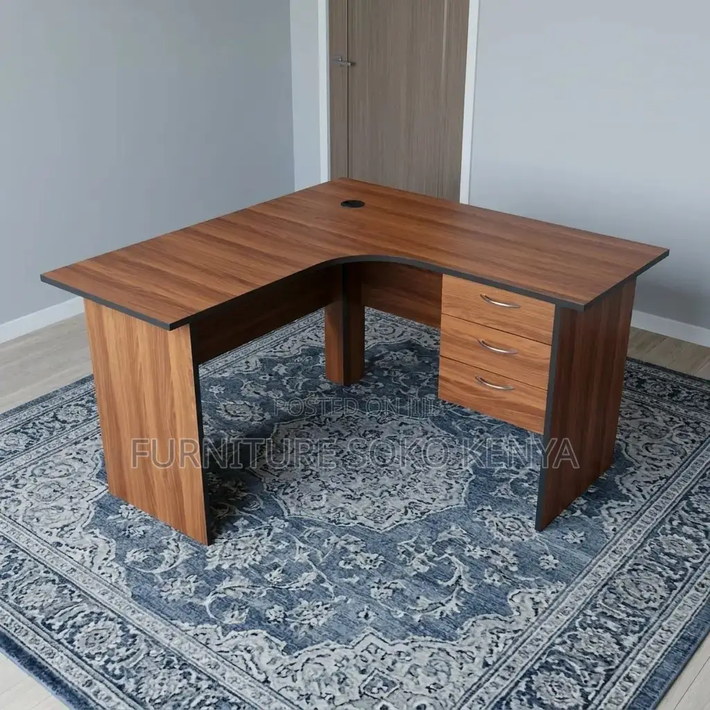 Office Desk : 1.2M L-Shaped Wooden Corner Desk