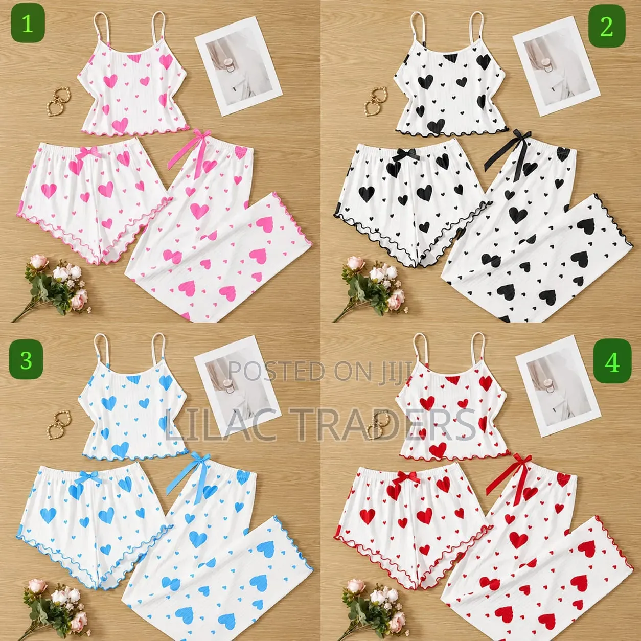 3-Piece Love Pajama Set for Women – M to 2XL Bre