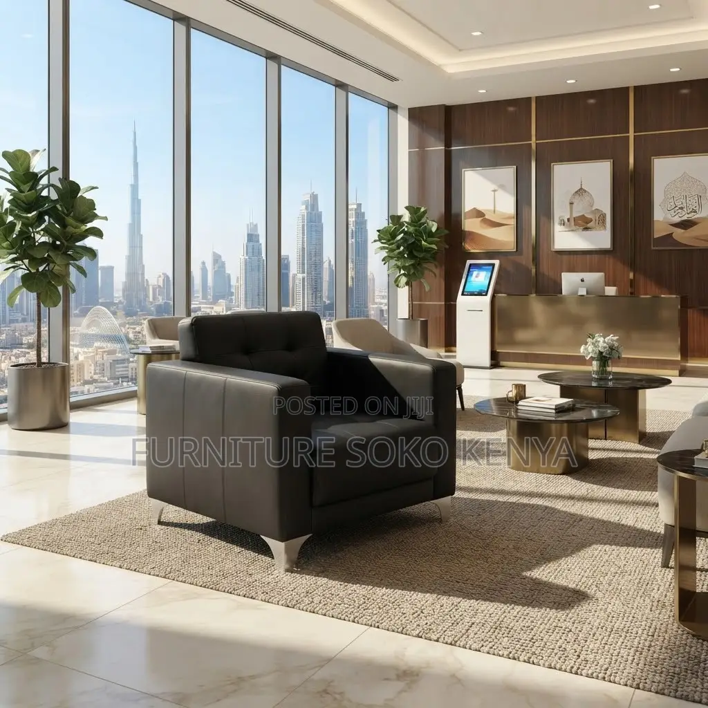 Office Sofa; Executive Black Leather Sofa | Single Seater |