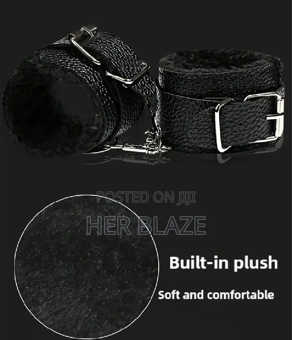 BDSM Kit Faux Fur Smooth Leather Black 10pcs for Women and Couples