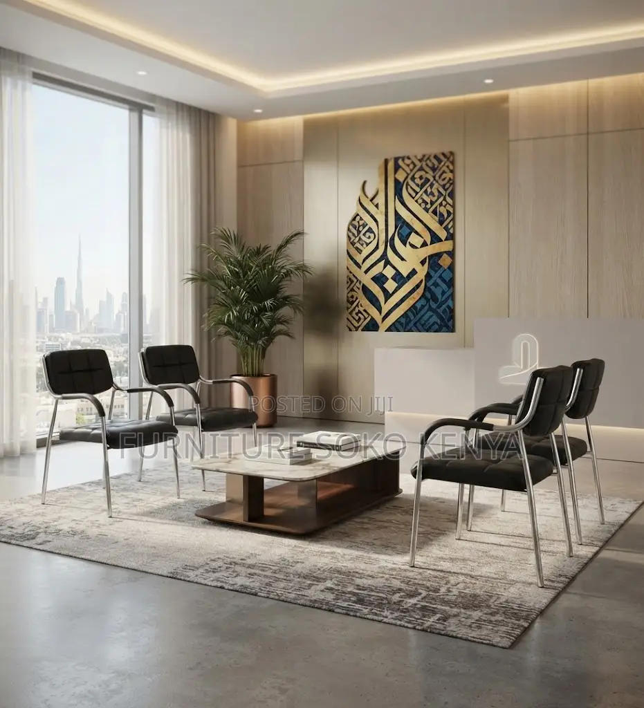 Reception Visitors Chairs | Black Armed Modern Leather Seat