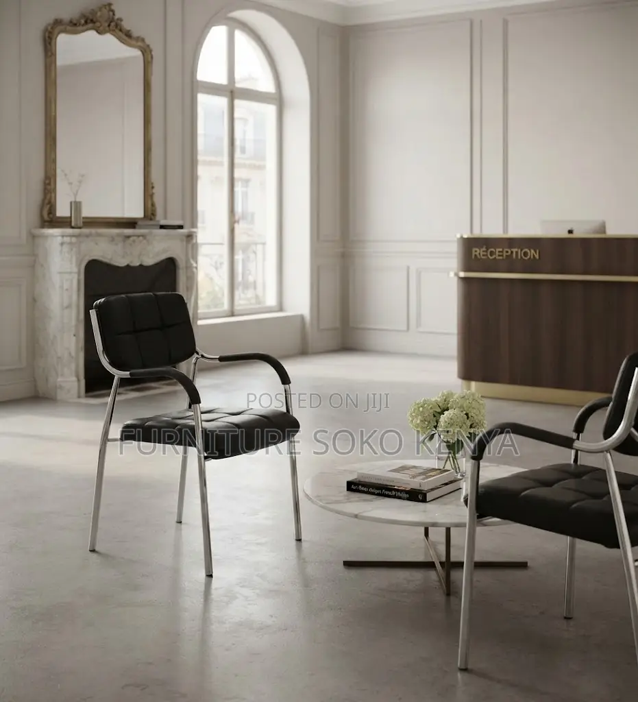 Reception Visitors Chairs | Black Armed Modern Leather Seat
