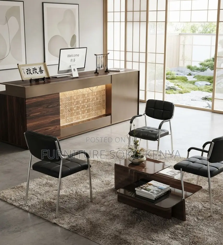 Reception Visitors Chairs | Black Armed Modern Leather Seat