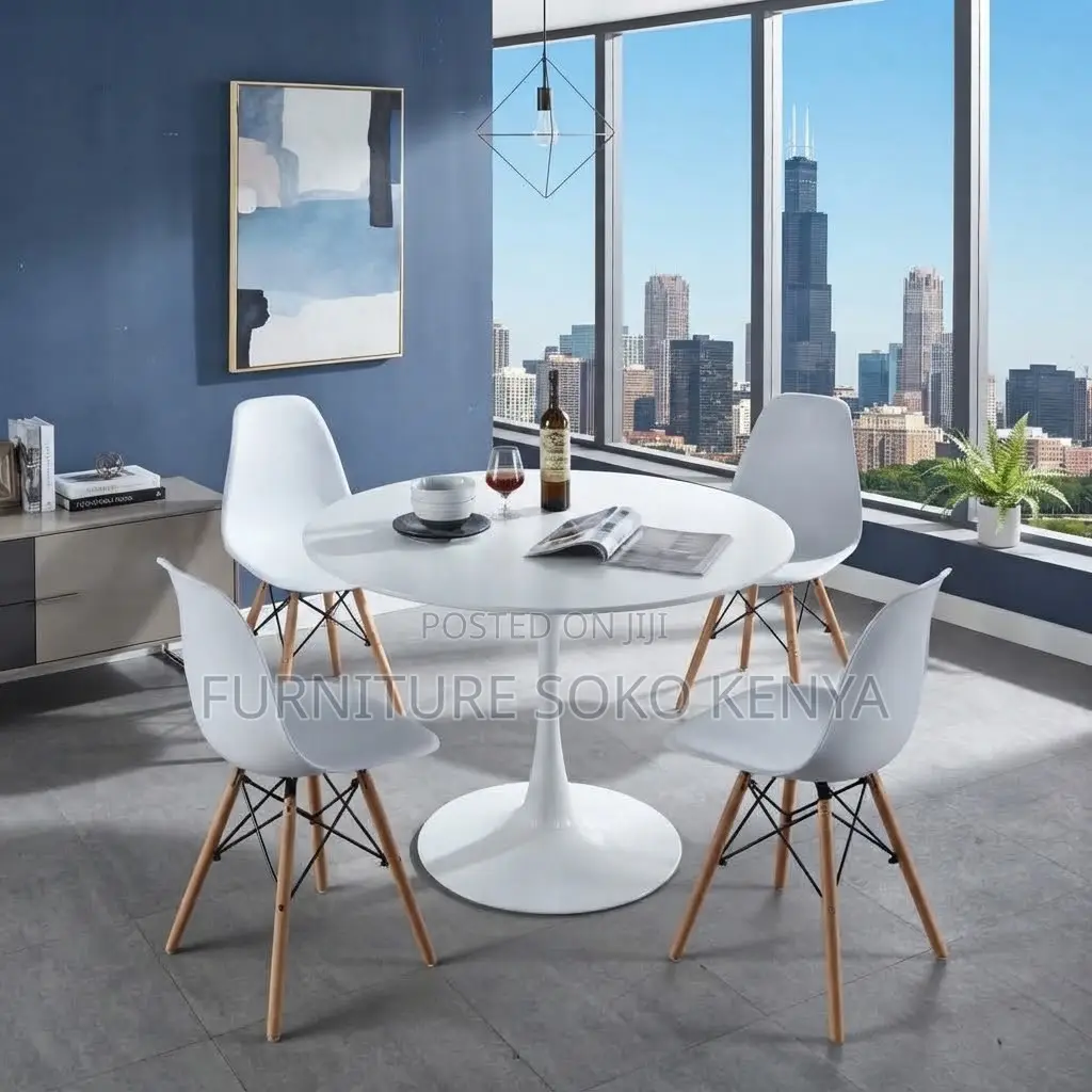 White Dining Set | Four Seaters Classical Round Eames Dining Set