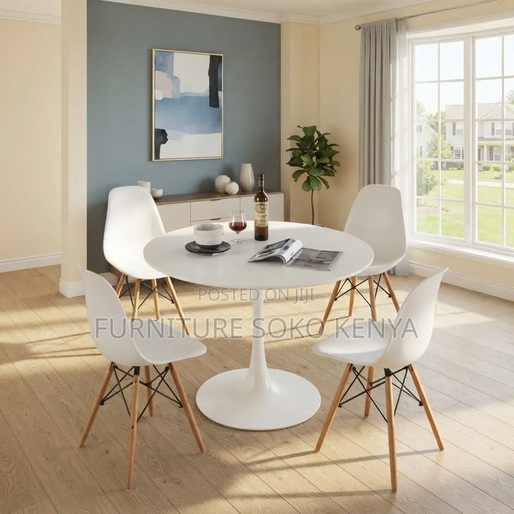White Dining Set | Four Seaters Classical Round Eames Dining Set