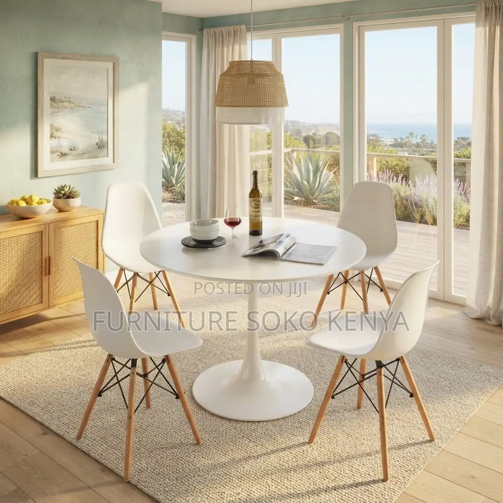 White Dining Set | Four Seaters Classical Round Eames Dining Set