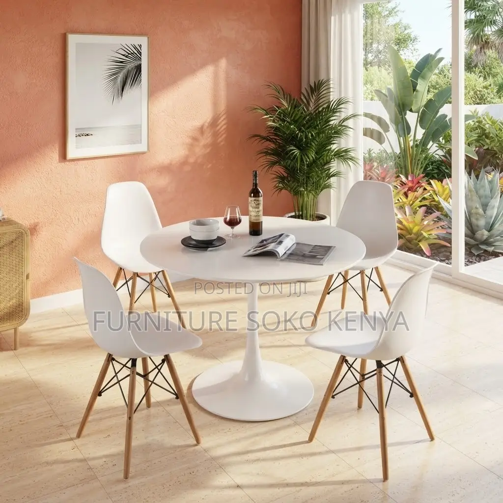 White Dining Set | Four Seaters Classical Round Eames Dining Set