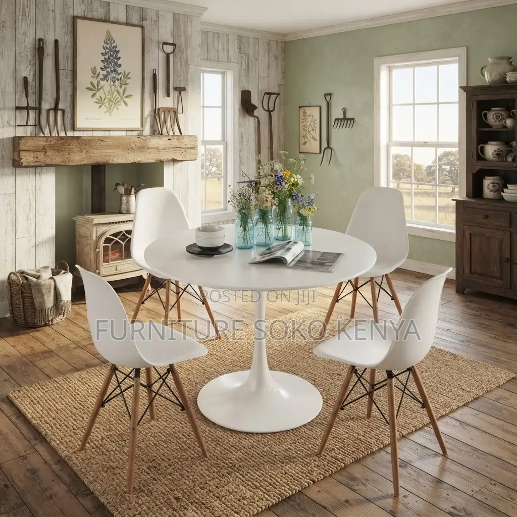 White Dining Set | Four Seaters Classical Round Eames Dining Set