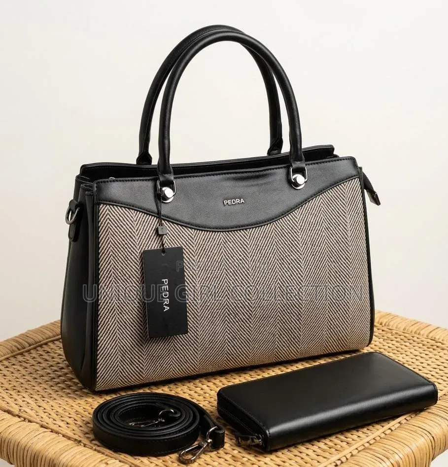 Luxury PEDRA 2-Piece Chevron Handbag & Zip Wallet Set