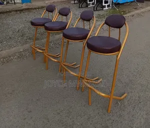 Gold Coated Bar or Counter Chair With Curved Small Backrest 