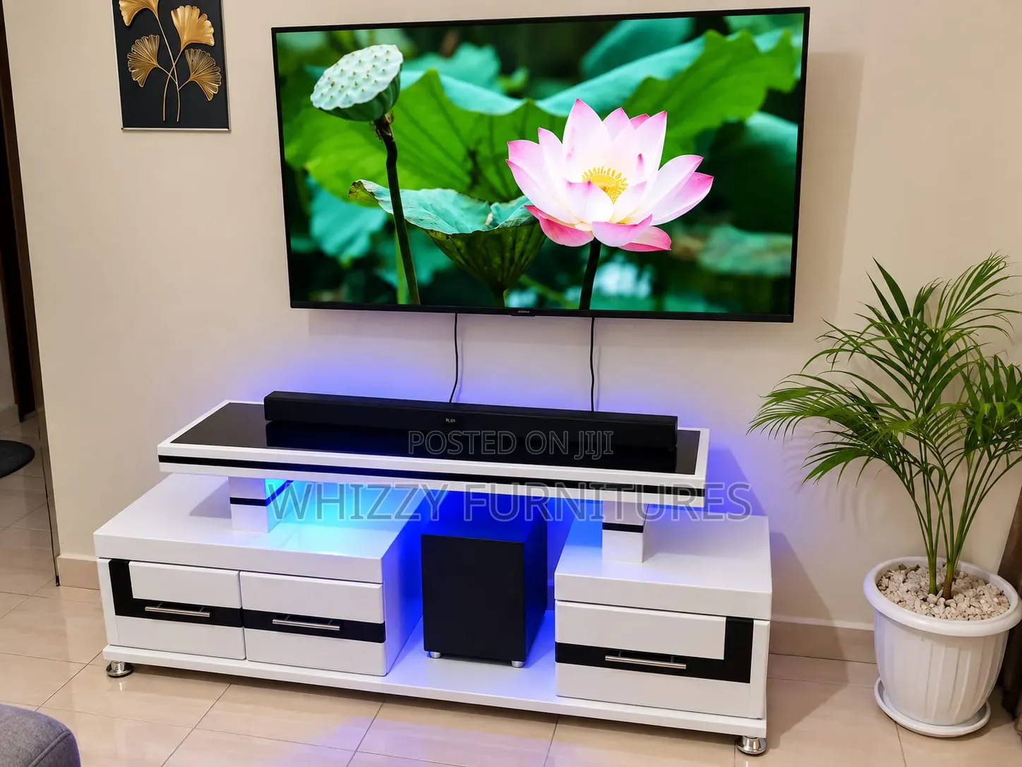 Modern TV Stand With LED Lights & Storage
