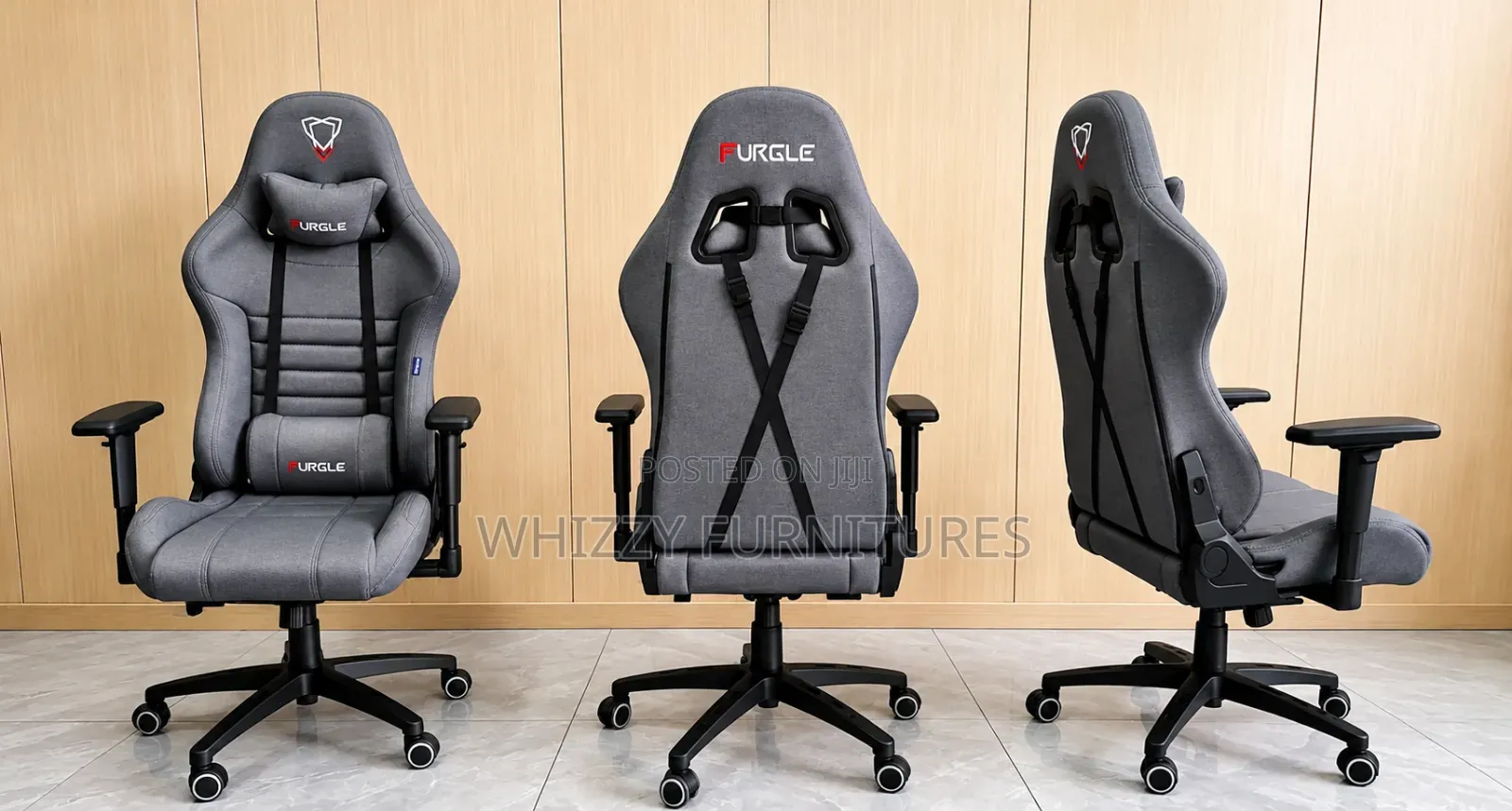 Premium Gray Gaming Chair With Headrest & Lumbar Cushion
