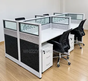 4-Way Office Workstation With Drawers & Partitions
