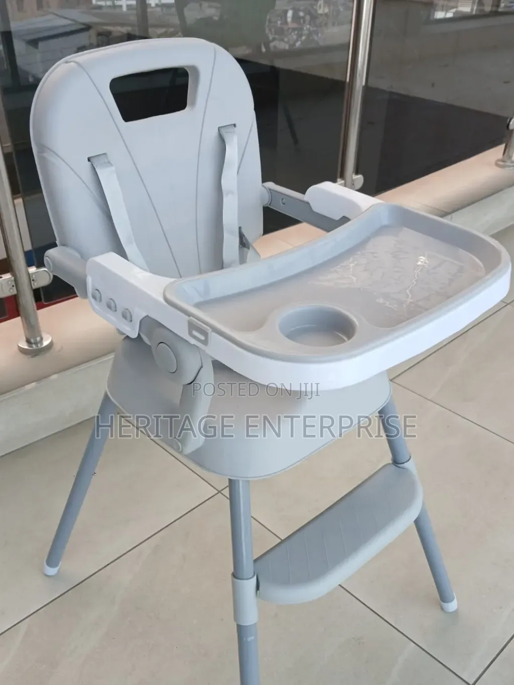 Feeding Chair, in Grey Green and Pink