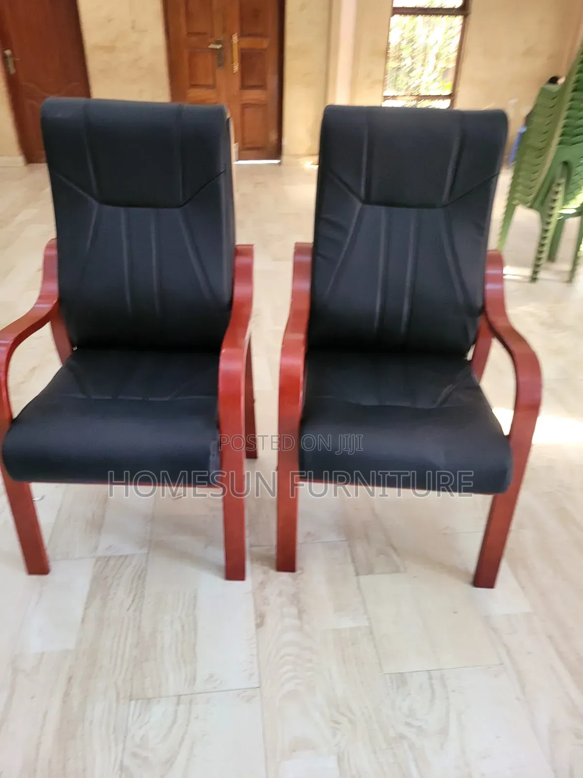Visitor Chair Black Padded Seat With Wooden Frame
