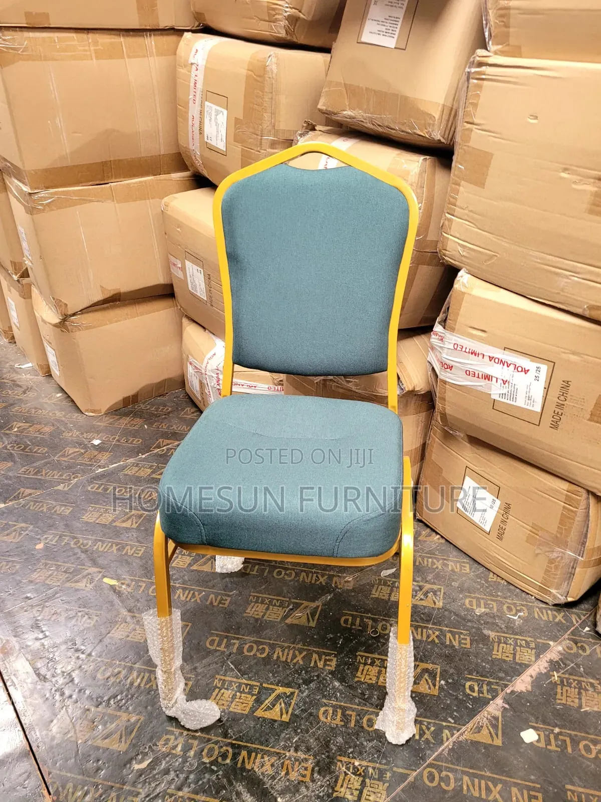 Banquet Chair Teal Upholstered With Gold Metal Frame