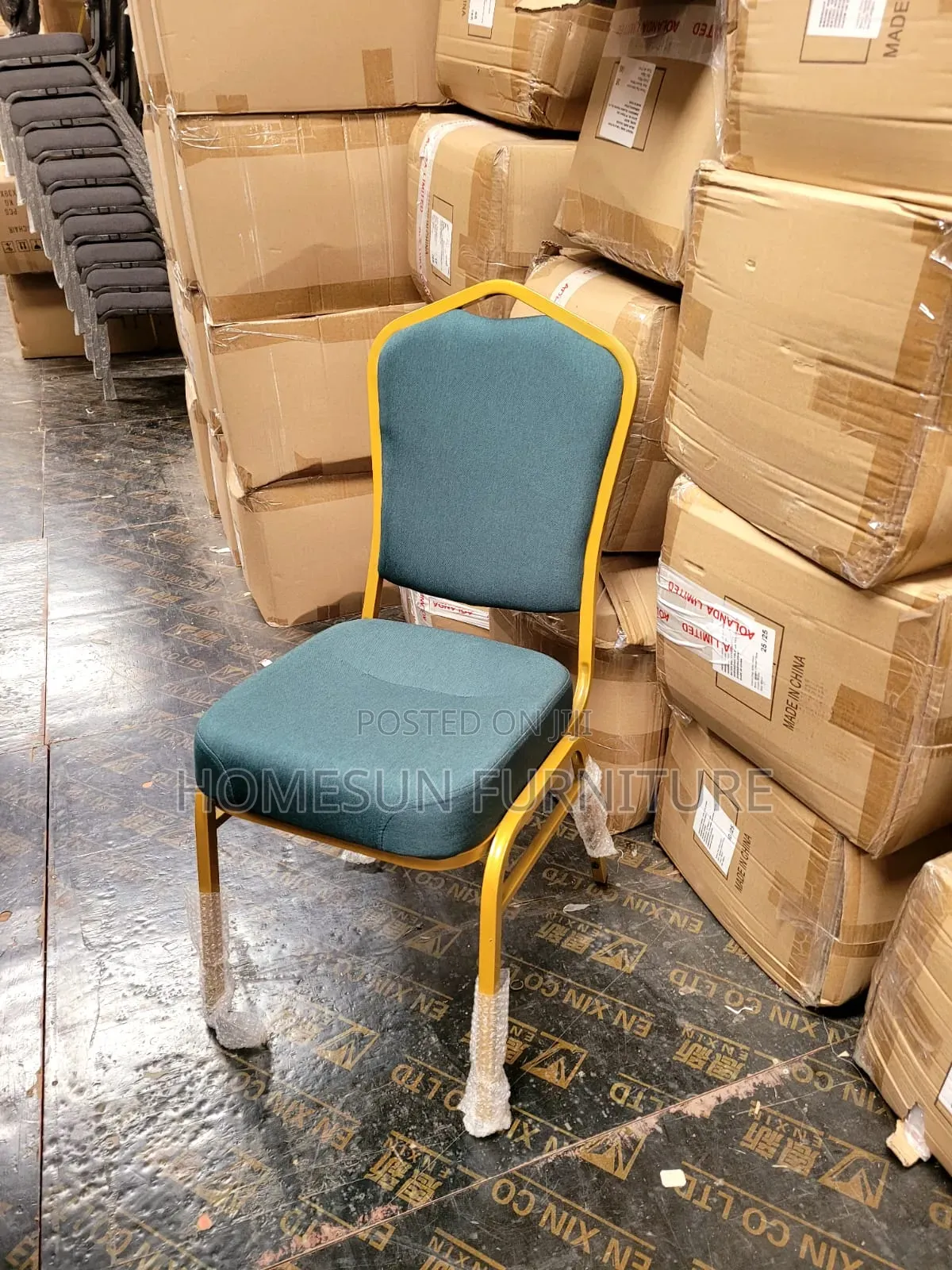 Banquet Chair Teal Upholstered With Gold Metal Frame