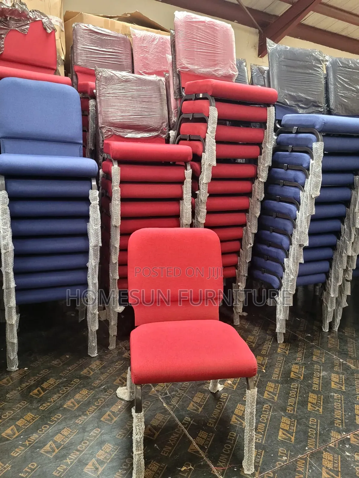 Conference Chair Red Padded Fabric With Metal Legs