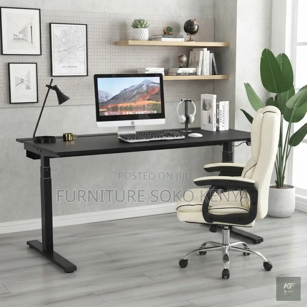 Desk : Modern Black Electric Height-Adjustable Standing Desk