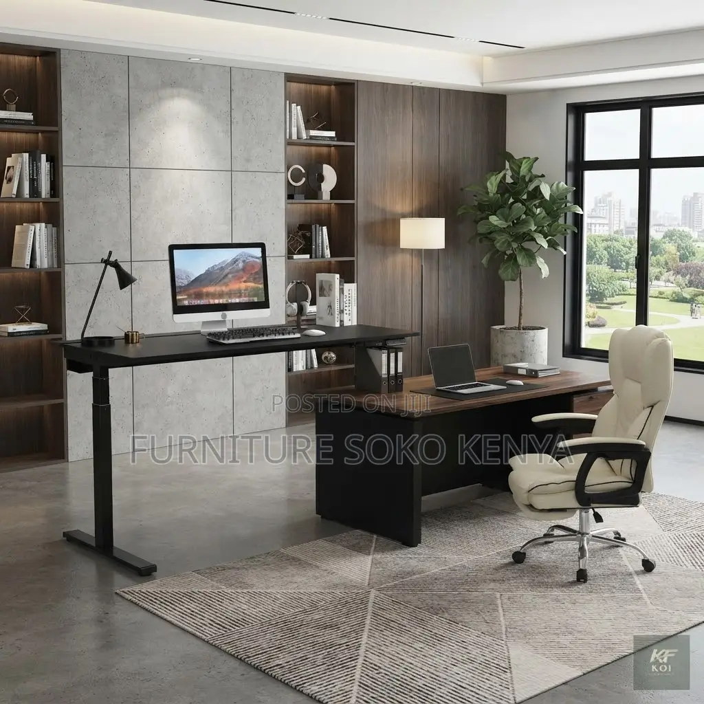 Desk : Modern Black Electric Height-Adjustable Standing Desk