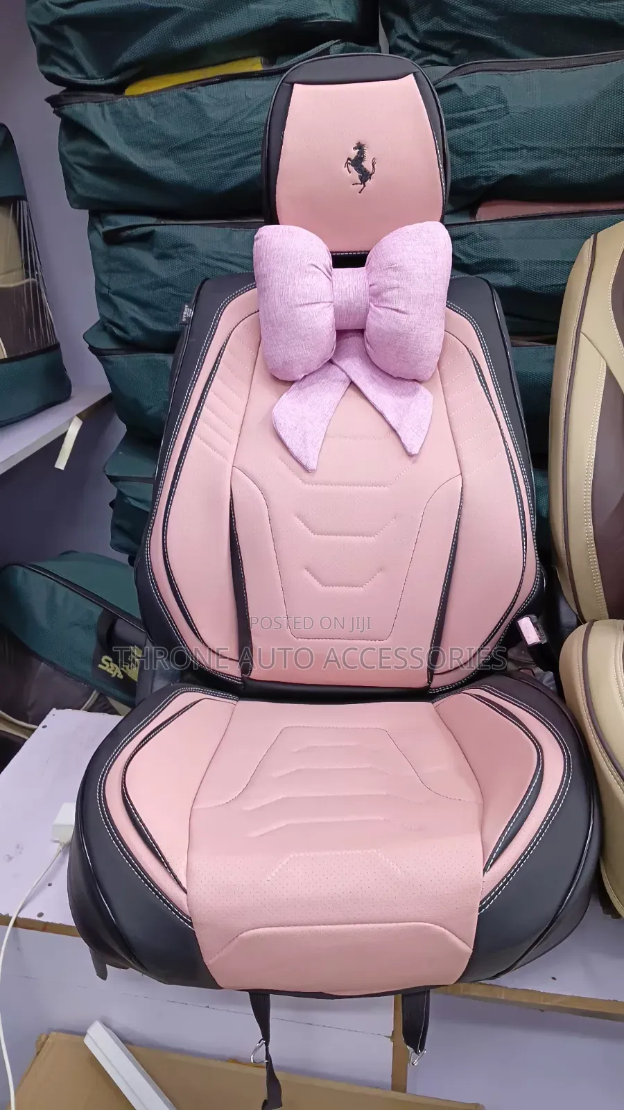 Universal 5-Seater Leather Car Seat Cover Pink and Black