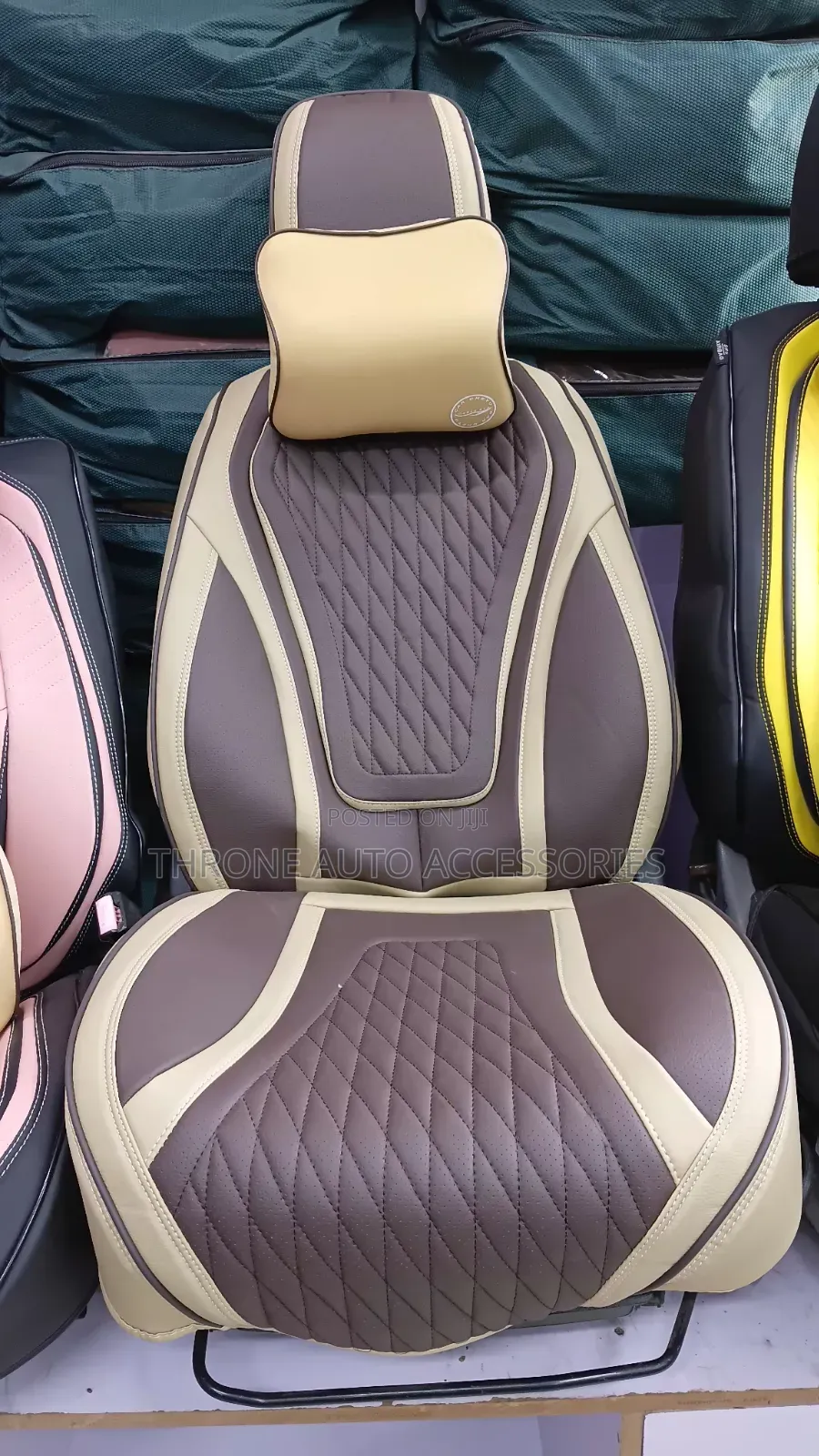 5-Seater Universal Leather Seat Covers Beige and Coffee Brown