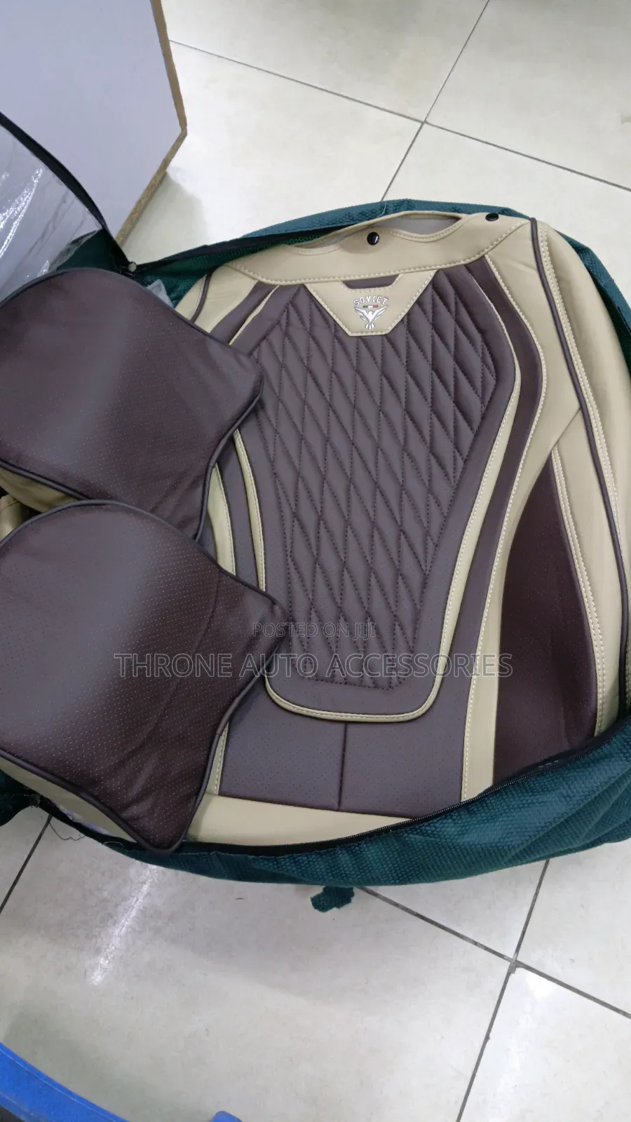 5-Seater Universal Leather Seat Covers Beige and Coffee Brown