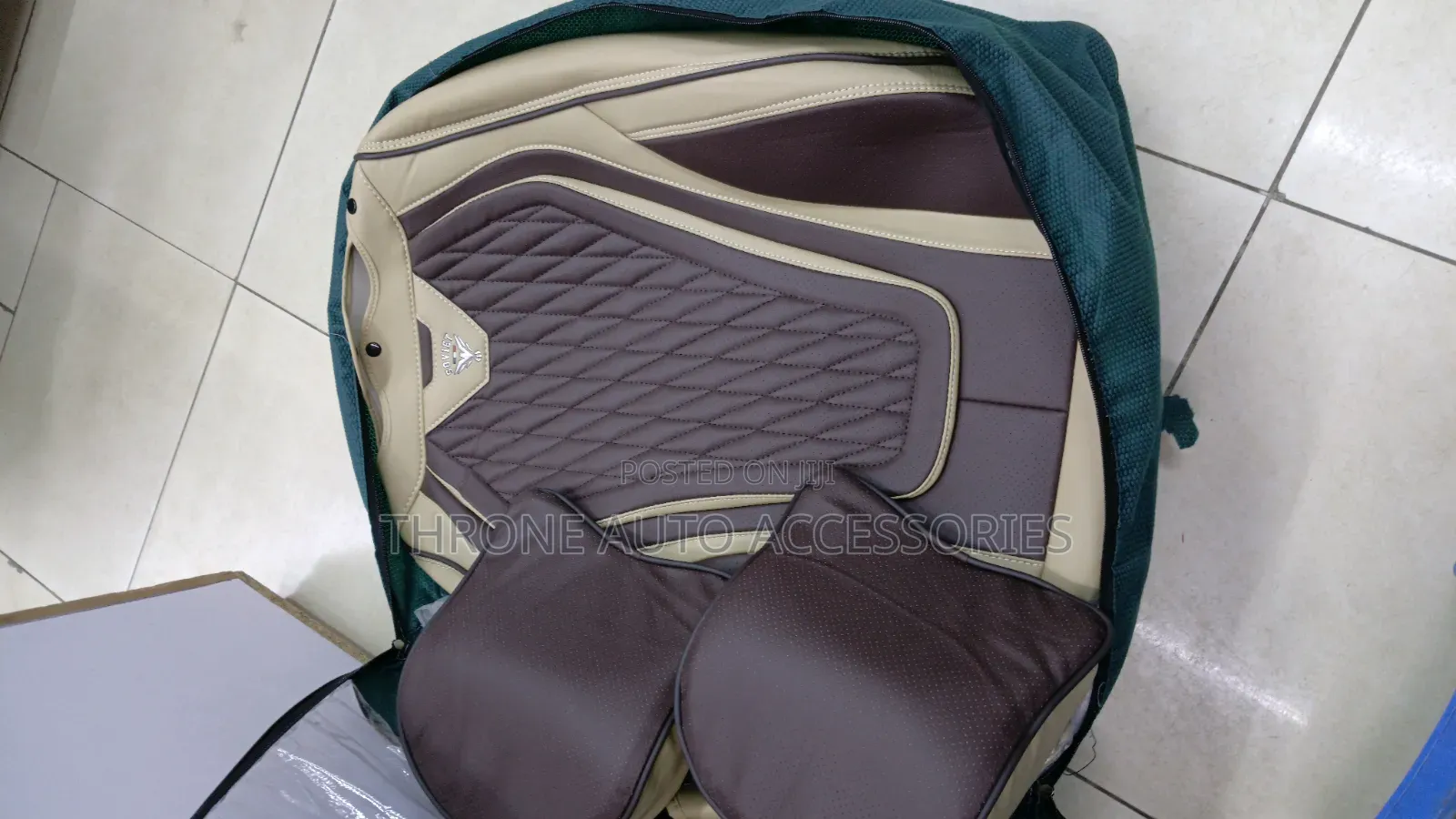 5-Seater Universal Leather Seat Covers Beige and Coffee Brown
