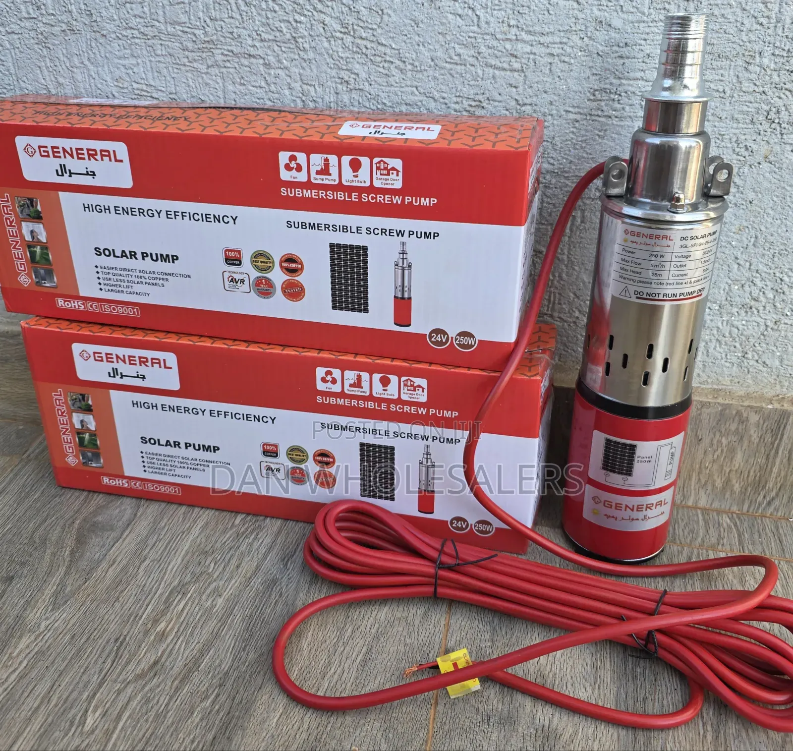 Submersible Solar Water Pump 50 Meters Head 250 Watts 24v