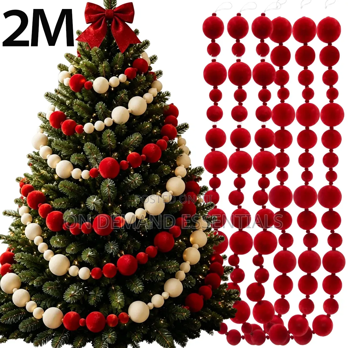 Red/White Felt Ball Christmas Pendant Christmas Flocking Ball Garland