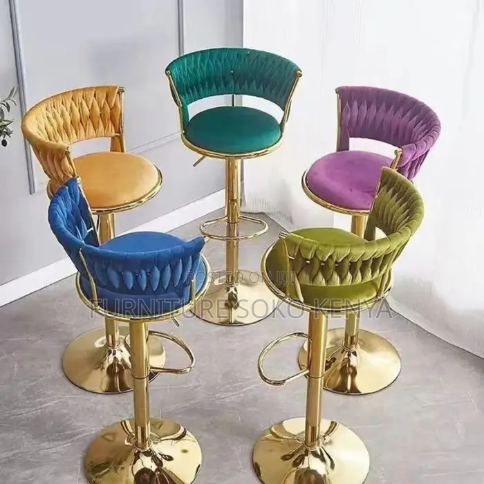 Barstool : Royal Blue Velvet Adjustable Bar Stool