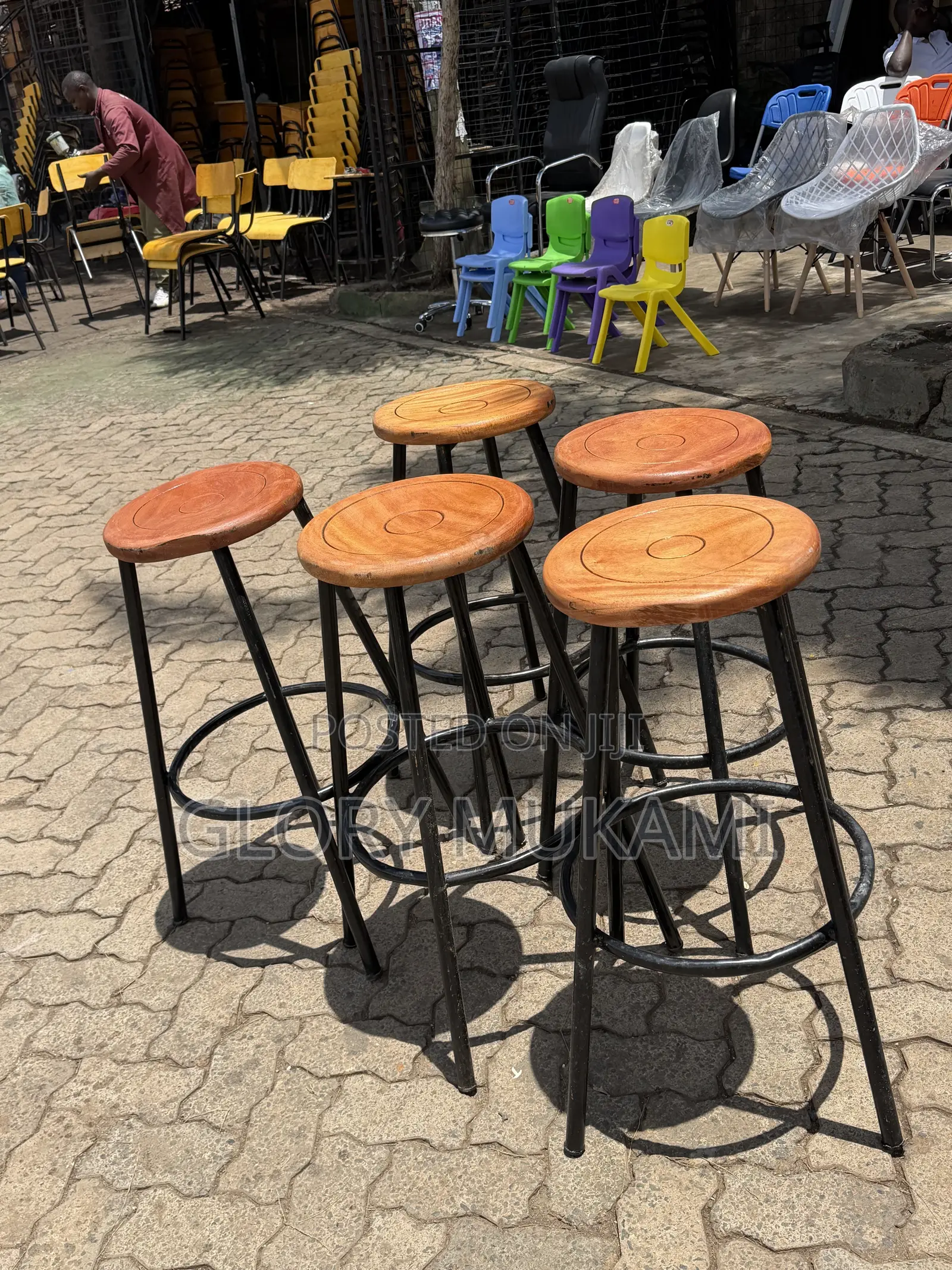 Round Wooden Mahogany Stool