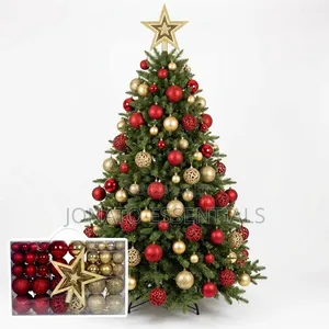 101pc Christmas Tree Decoration Set Baubles and Star Topper Red Gold