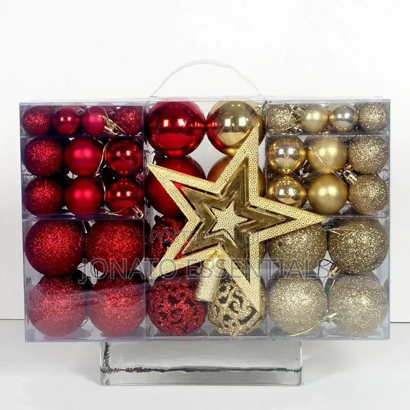 101pc Christmas Tree Decoration Set Baubles and Star Topper Red Gold
