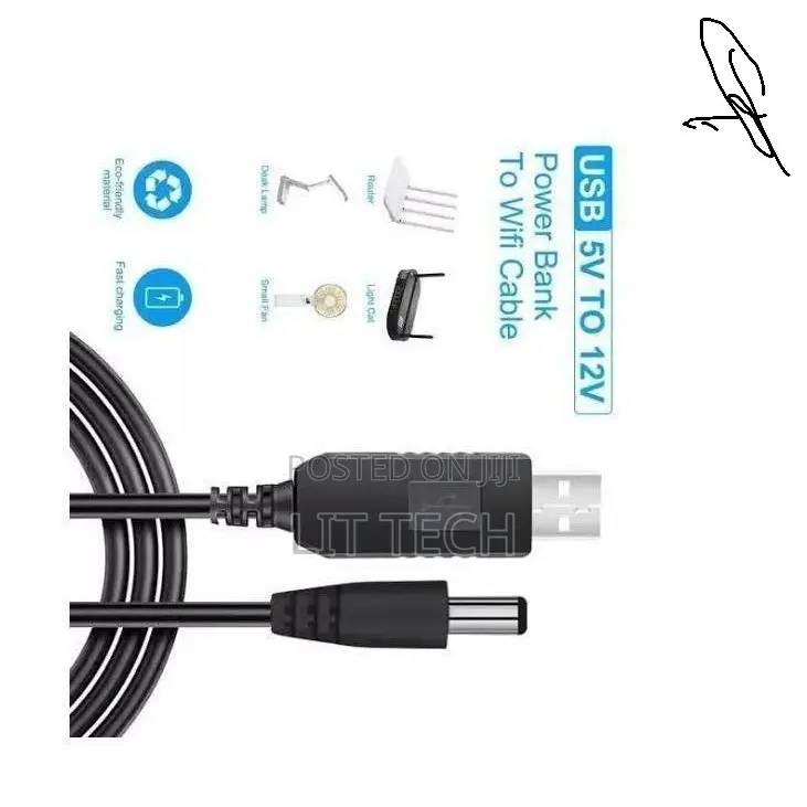 Power USB to DC Cable WiFi to Router Powerbank Cord DC 5V to 12V