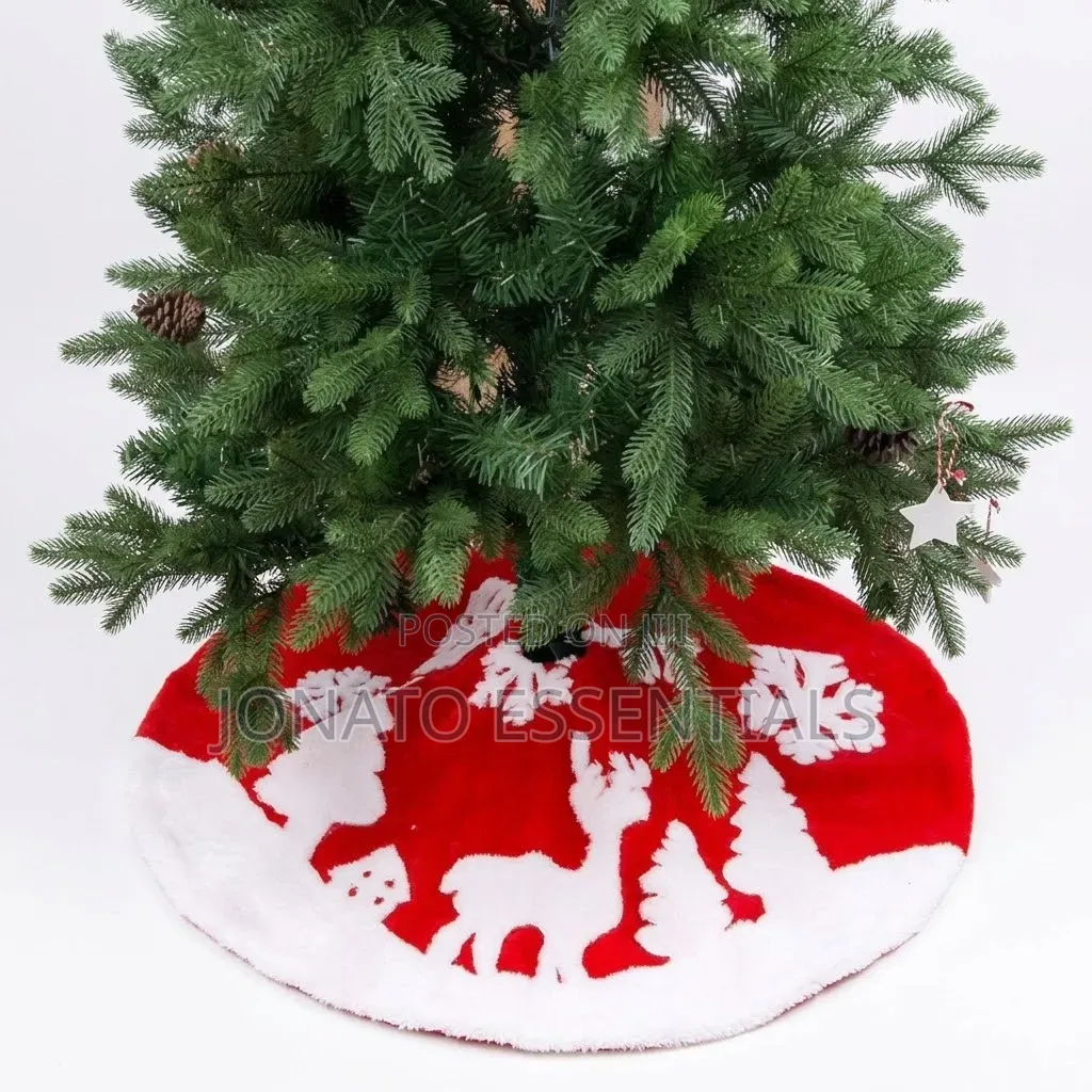Plush Red Christmas Tree Skirt 90cm Base Cover Mat