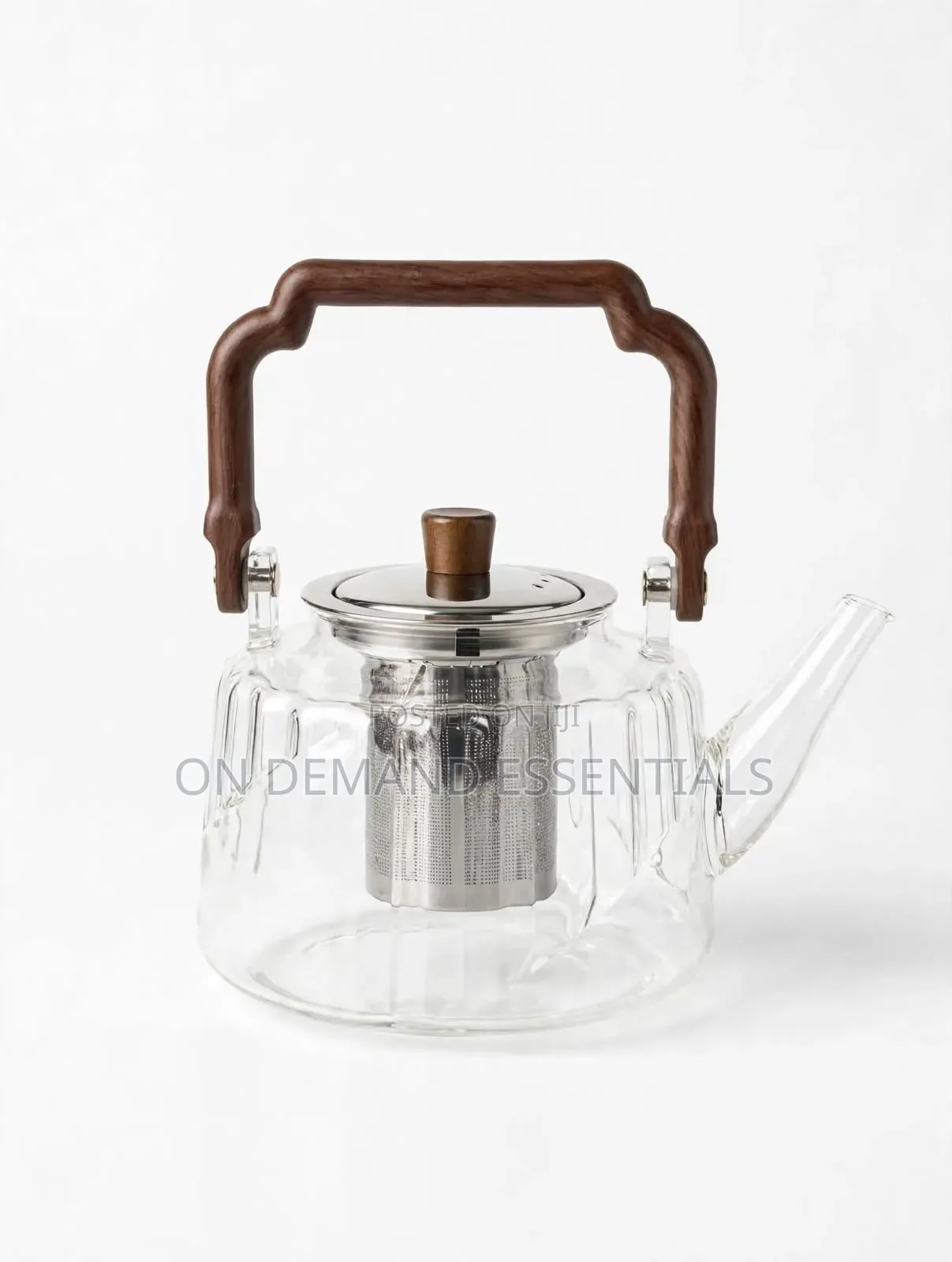 Ribbed Borosilicate Glass Teapot Square Wooden Handle