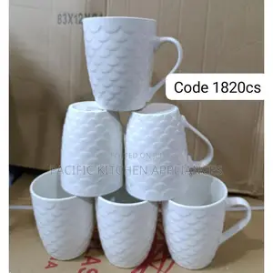 White Decorated Print Tea Cups 6 PIECES