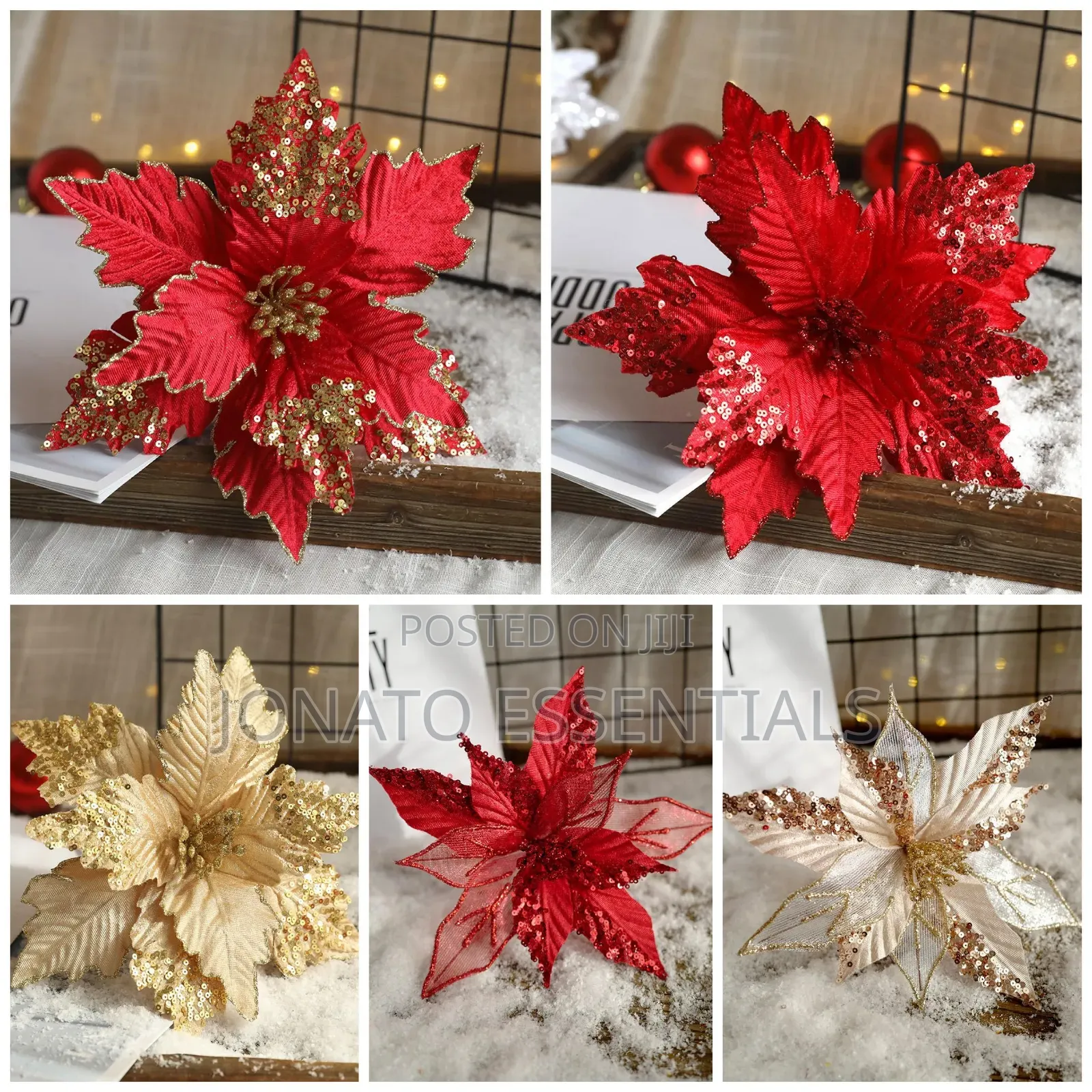 Christmas Tree Flower Decorations Glitter Poinsettia Ornaments