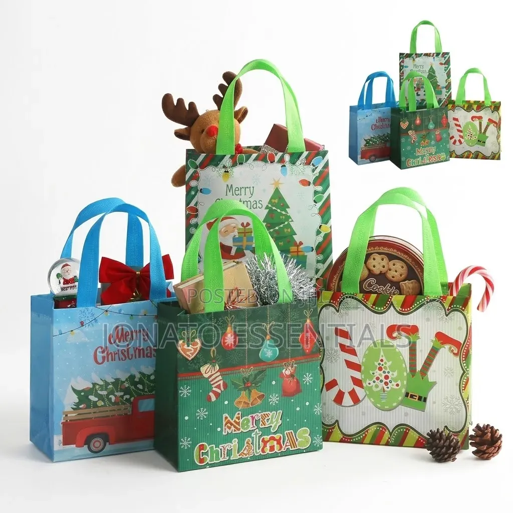 Christmas Gift Tote Bags Reusable Festive Non-Woven Shopping Bags