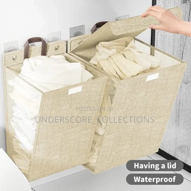 Foldable Adhesive Laundry Basket Hamper With Handle and Stickers*
