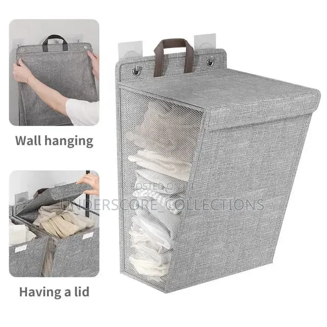 Foldable Adhesive Laundry Basket Hamper With Handle and Stickers*