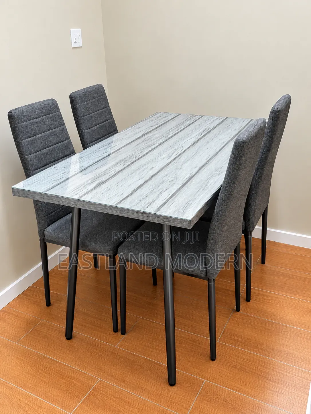 Grey Dining Table Set With Upholstered Chairs