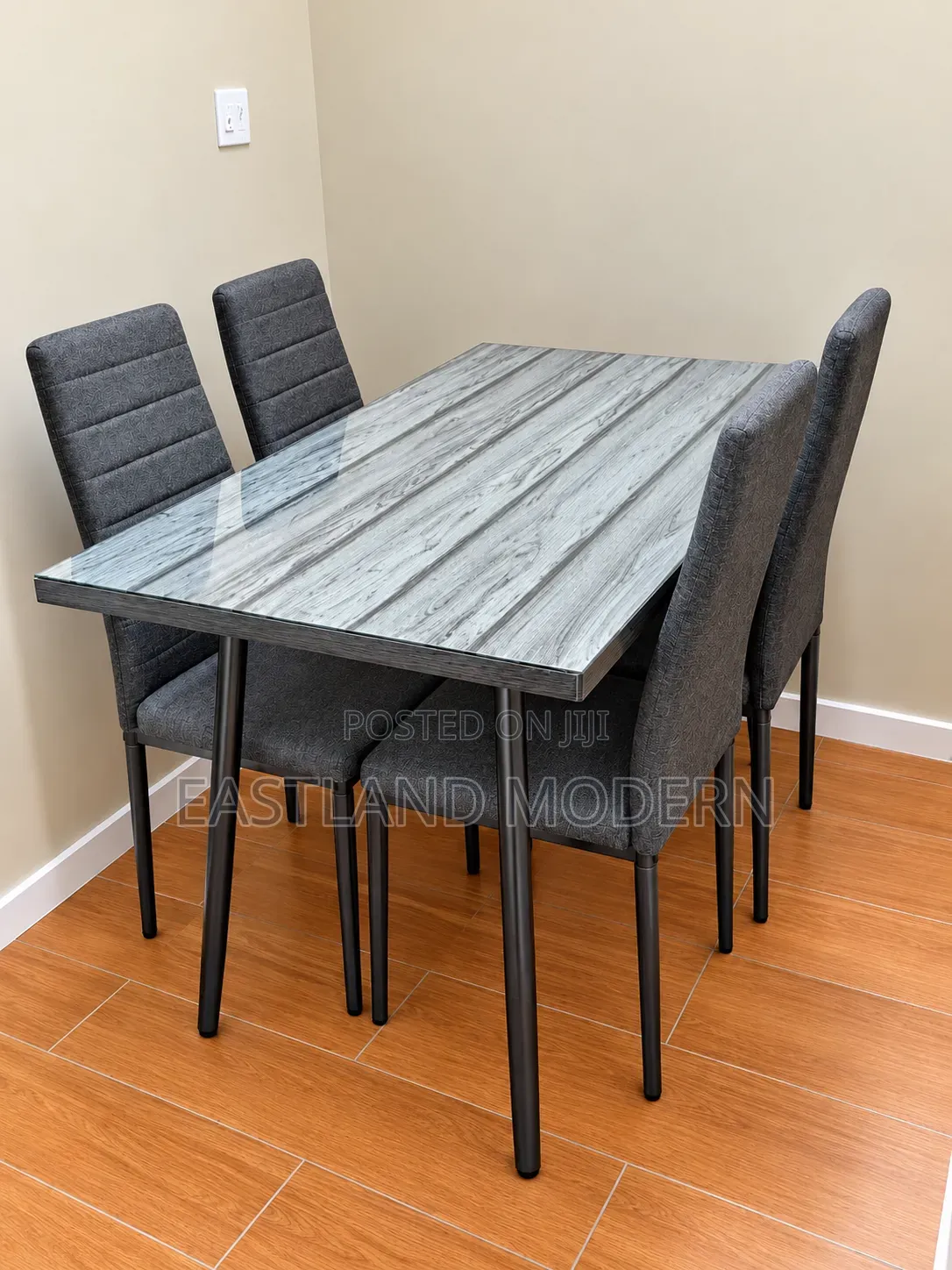 Grey Dining Table Set With Upholstered Chairs