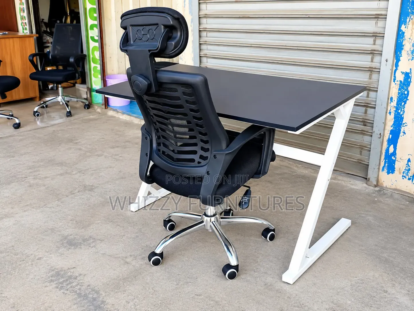 Home/Office Study Set: Metallic Desk+ Headrest Mesh Chair