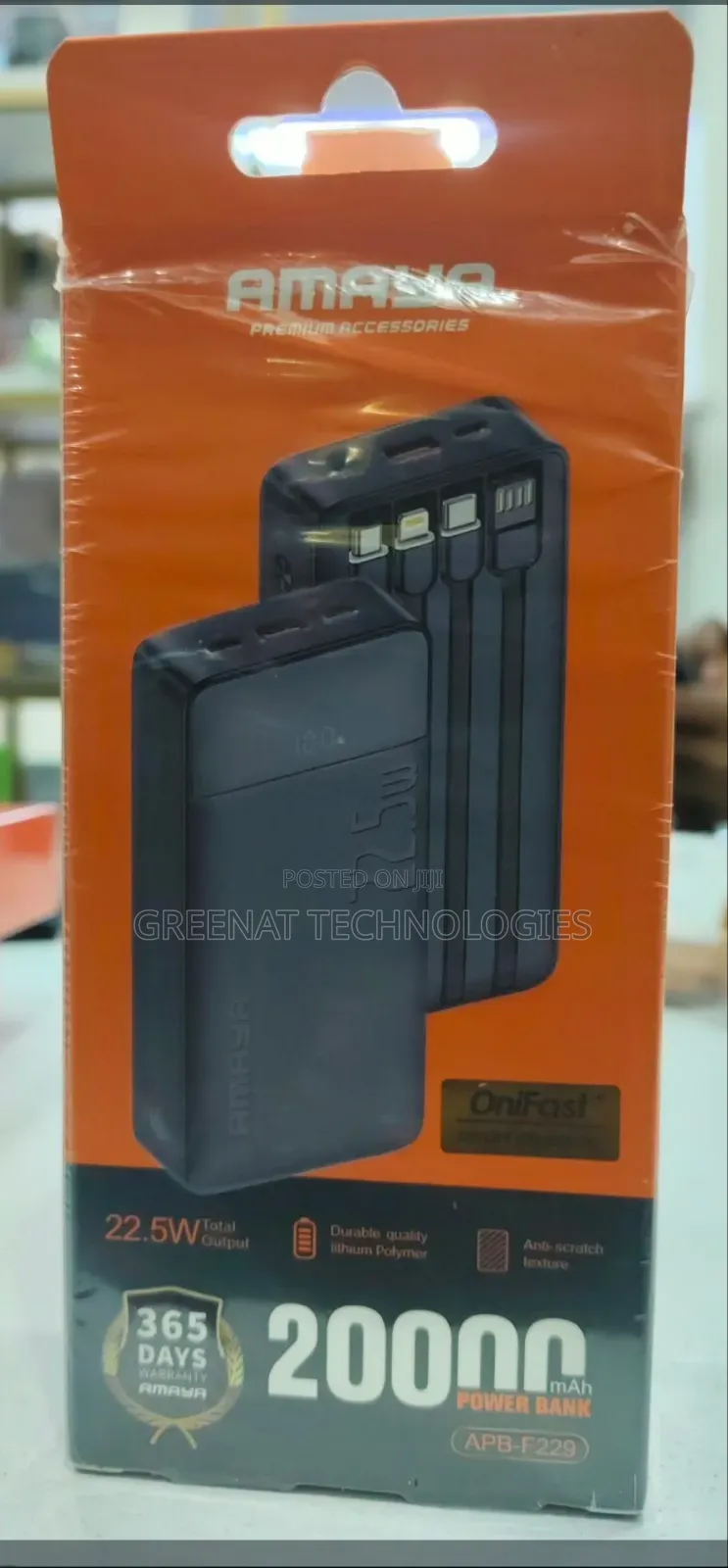 AMAYA Power Bank 20000mAh APB-F229 22.5W Total Output 4 Builtin Cables