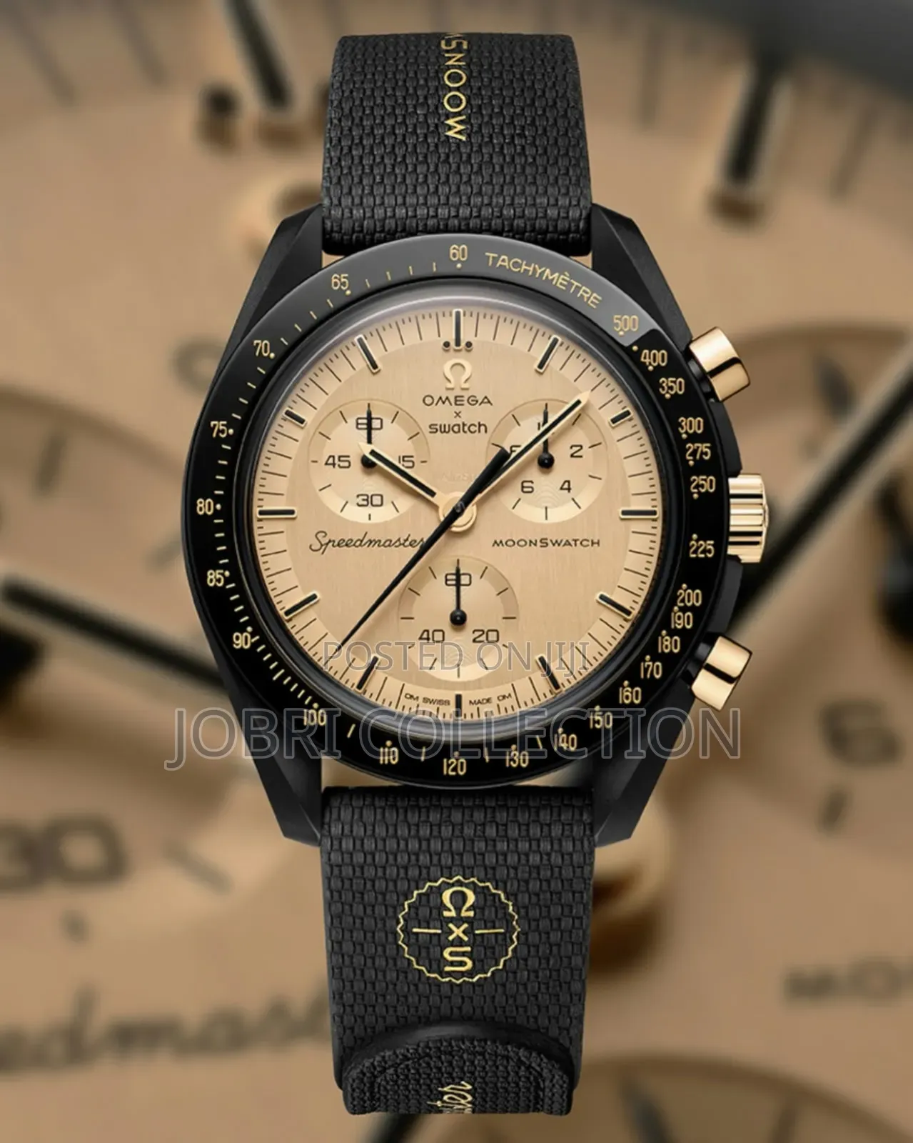 Black Omega X Swatch Moonswatch Velcro Strap Watch