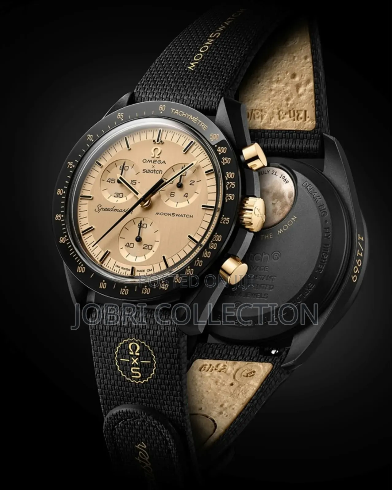 Black Omega X Swatch Moonswatch Velcro Strap Watch