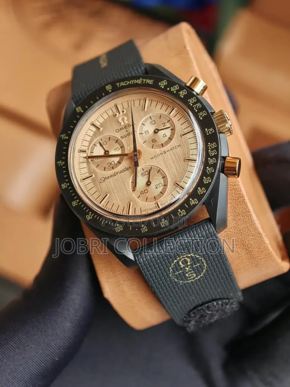 Black Omega X Swatch Moonswatch Velcro Strap Watch