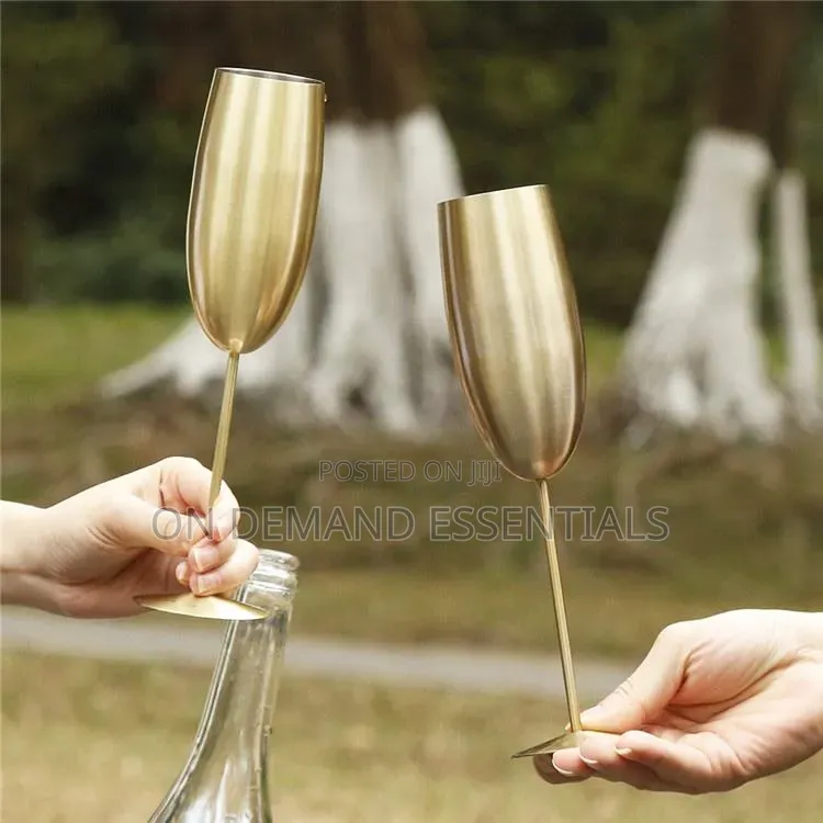 A Pair of Gold Stainless Steel Wine Glass